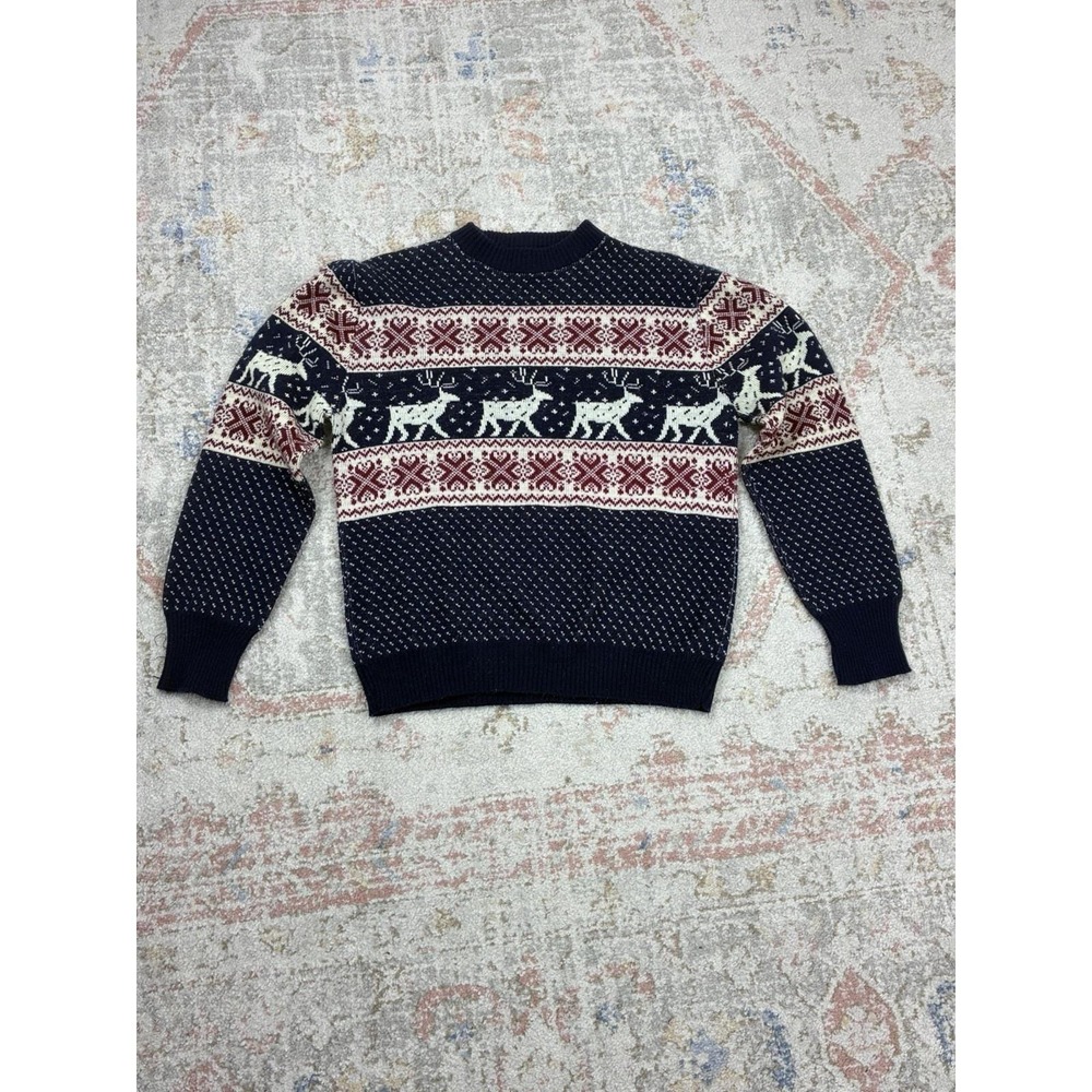Reindeer Vintage Navy Blue Knit Nordic Sweater  Christmas Gorpcore 80's/90's M